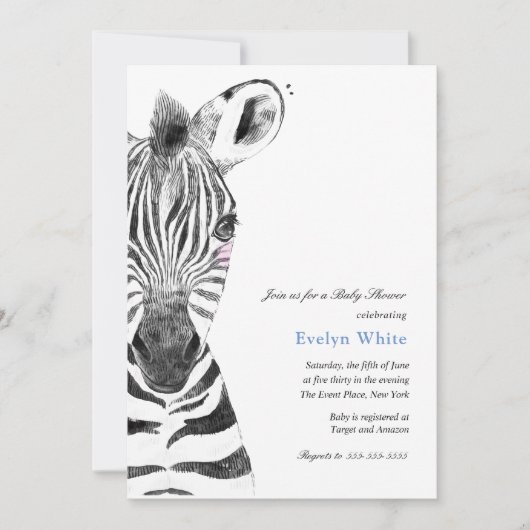 Waterverf Zebra | Baby shower-uitnodiging Kaart (Voorkant)