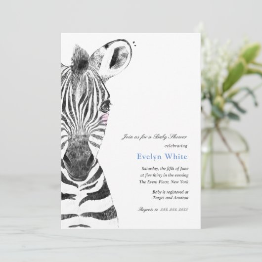 Waterverf Zebra | Baby shower-uitnodiging Kaart (Staand voorkant)