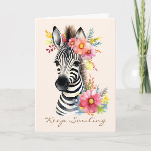 Waterverf Zebra en bloemenkrans Kaart