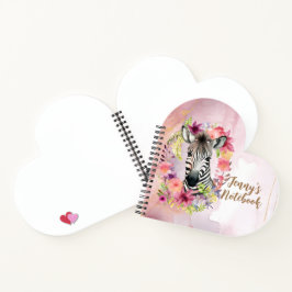 Waterverf Zebra en bloemenkrans Notitieboek