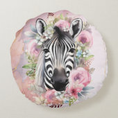 Waterverf Zebra en bloemenkrans Rond Kussen (Achterkant)