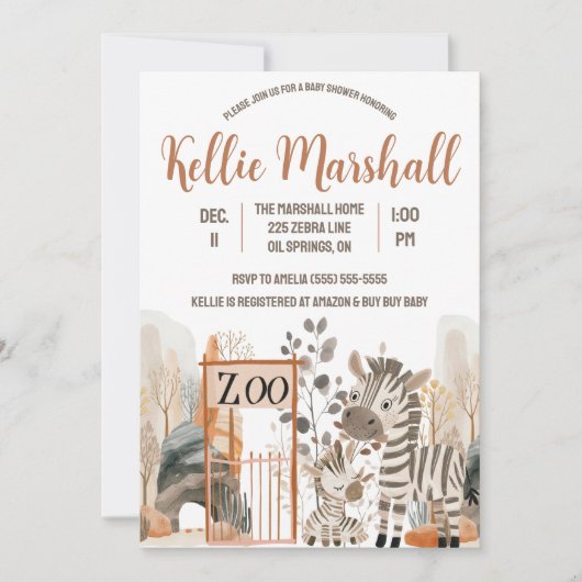 Waterverf Zebra Familie, Zoo, Baby shower Kaart (Voorkant)