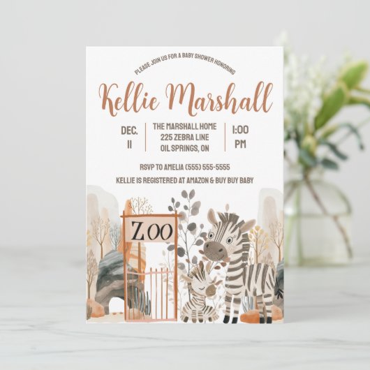 Waterverf Zebra Familie, Zoo, Baby shower Kaart (Staand voorkant)