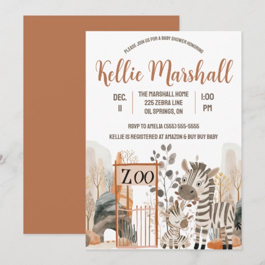 Waterverf Zebra Familie, Zoo, Baby shower Kaart (Voorkant / Achterkant)
