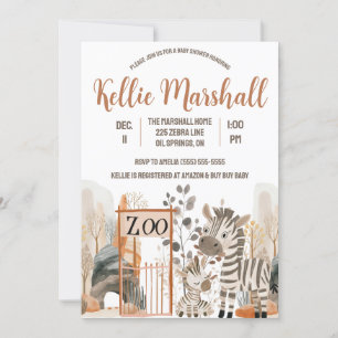 Waterverf Zebra Familie, Zoo, Baby shower Kaart