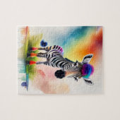 Waterverf Zebra met regenboogkleuren, Zebra Legpuzzel (Horizontaal)
