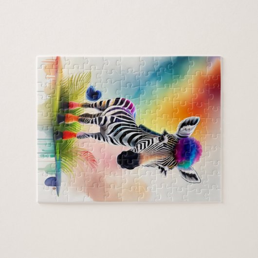 Waterverf Zebra met regenboogkleuren, Zebra Legpuzzel (Horizontaal)