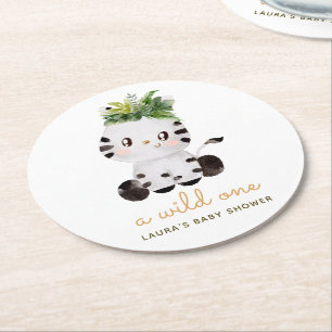 Waterverf Zebra Safari Baby Shower Ronde Kartonnen Onderzetter