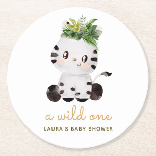 Waterverf Zebra Safari Baby shower Ronde Kartonnen Onderzetter