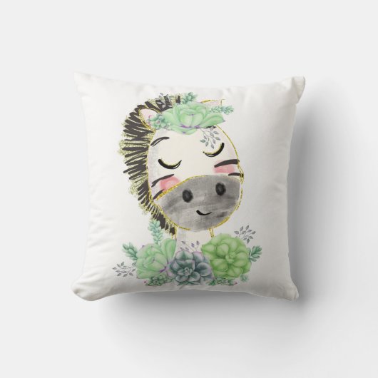 Waterverf Zebrakussen met Succulenten Kussen (Voorkant)