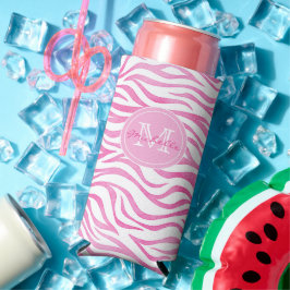Waterverf Zebra's met hot-roze kleur | Monogram Seltzer Blikjeskoeler