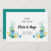 Waterverf Zee Blauw Floral sla de datum op Save The Date (Voorkant / Achterkant)