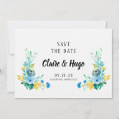 Waterverf Zee Blauw Floral sla de datum op Save The Date (Voorkant)