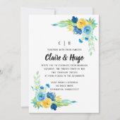 Waterverf Zee Blue Floral Wedding Kaart (Voorkant)