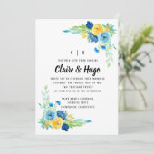 Waterverf Zee Blue Floral Wedding Kaart (Staand voorkant)