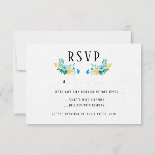 Waterverf Zee Blue Floral Wedding RSVP (Voorkant)