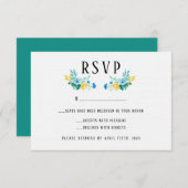 Waterverf Zee Blue Floral Wedding RSVP (Voorkant / Achterkant)