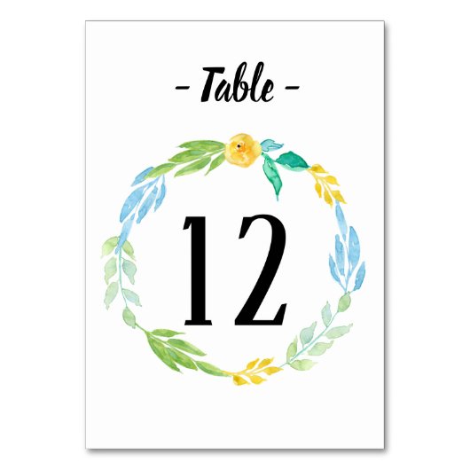 Waterverf Zee Blue Floral Wedding Table Number Kaart (Voorkant)