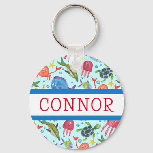 Waterverf Zee Creatures Gepersonaliseerde Rugzak L Sleutelhanger (Voorkant)