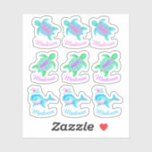 Waterverf zee Dieren Gepersonaliseerde Naam Art Sticker (Vel)