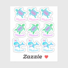 Waterverf zee Dieren Gepersonaliseerde Naam Art Sticker