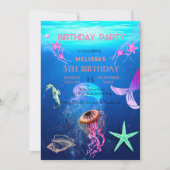 Waterverf Zee Dieren Verjaardagsfeest Uitnodiging (Voorkant)