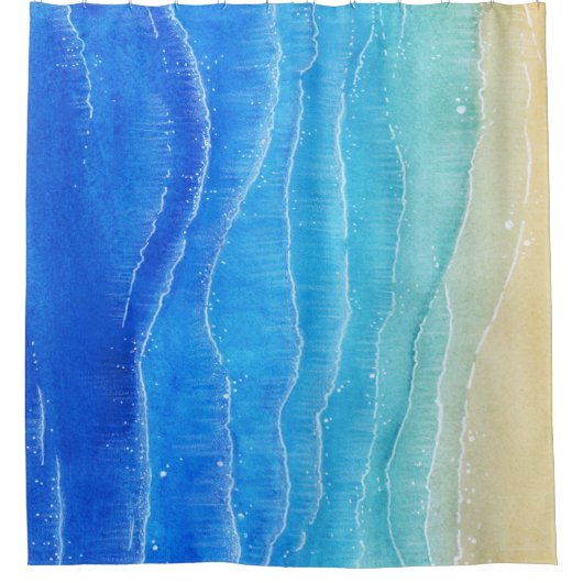 Waterverf zee en strand uitzicht. douchegordijn (Voorkant)