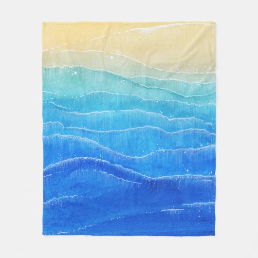Waterverf zee en strand uitzicht. fleece deken (Voorkant)