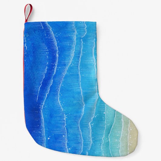 Waterverf zee en strand uitzicht. kleine kerstsok (Voorkant)
