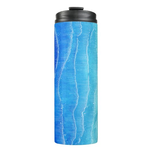 Waterverf zee en strand uitzicht. thermosbeker (Voorkant)