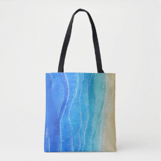 Waterverf zee en strand uitzicht. tote bag