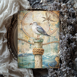 Waterverf zee Glarus meeuw kompas oude kaart Tissuepapier