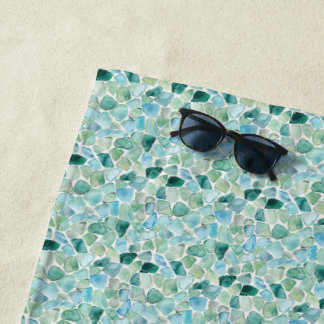 Waterverf Zee Glas Kiezels Patroon in Zachte Aqua Strandlaken