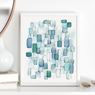 Waterverf Zee Glass Art Print