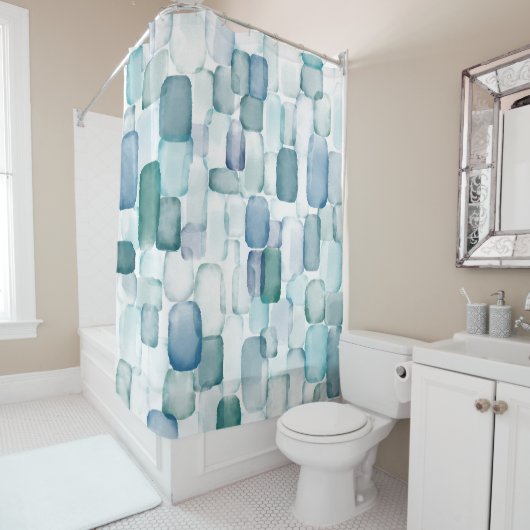 Waterverf Zee Glass Douchegordijn (In situ)