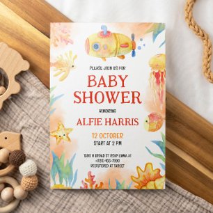Waterverf Zee Leven Neutraal Geslacht Baby shower Kaart