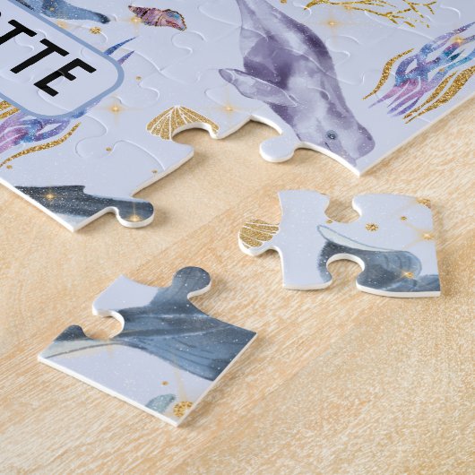 Waterverf Zee Levenslang Faux Glitter Name Gift Legpuzzel (Zijkant)