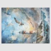 Waterverf  zee licht huis Glarus meeuwen Tissuepapier (Voorkant)