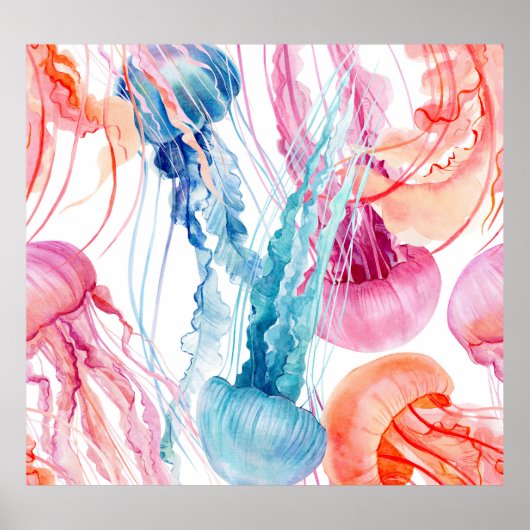 Waterverf Zee Life: Bellen & Kwallen Poster (Voorkant)