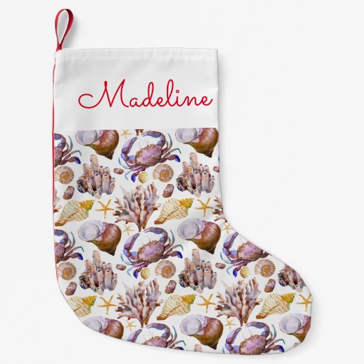 Waterverf Zee Life  | Jouw namen toevoegen Kleine Kerstsok (Voorkant)