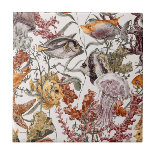 Waterverf Zee Life Patroon 2 Tegeltje (Voorkant)