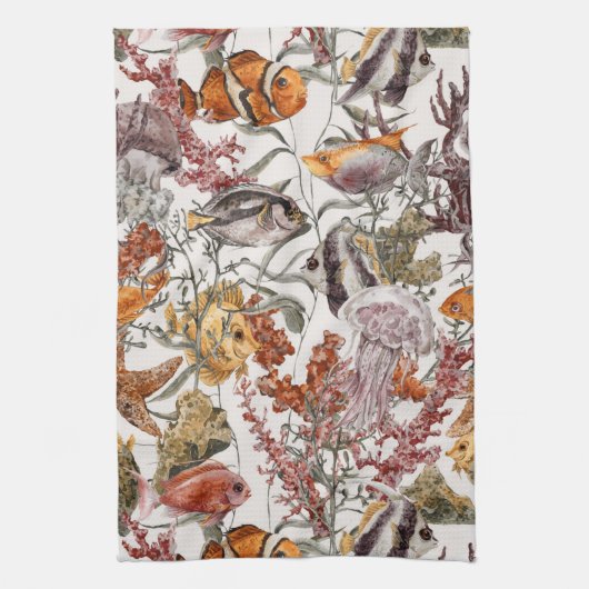 Waterverf Zee Life Patroon 2 Theedoek (Verticaal)