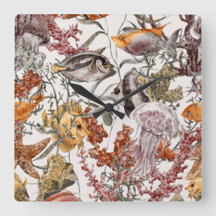 Waterverf Zee Life Patroon 2 Vierkante Klok