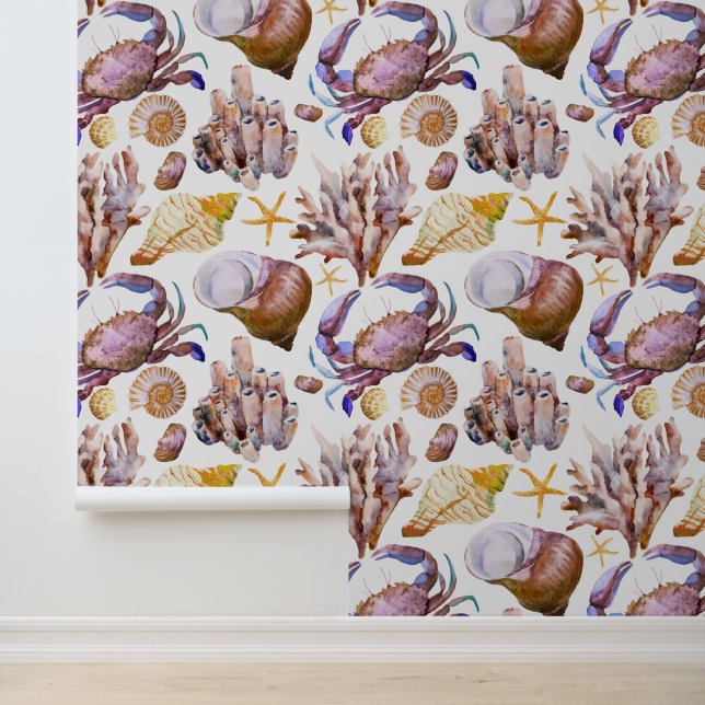 Waterverf Zee Life Patroon 4 Behang (Applicatie)