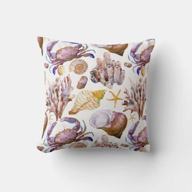 Waterverf Zee Life Patroon 4 Kussen (Voorkant)