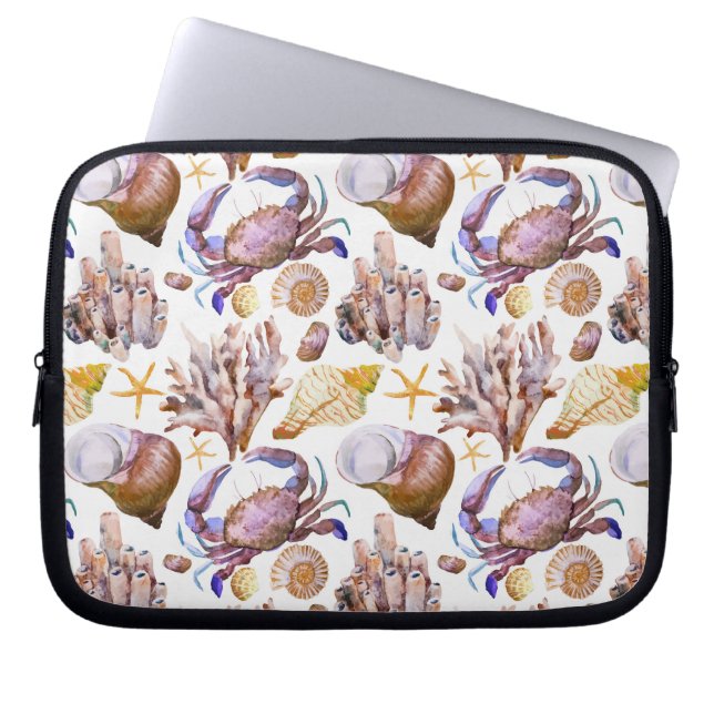 Waterverf Zee Life Patroon 4 Laptop Sleeve (Voorkant)