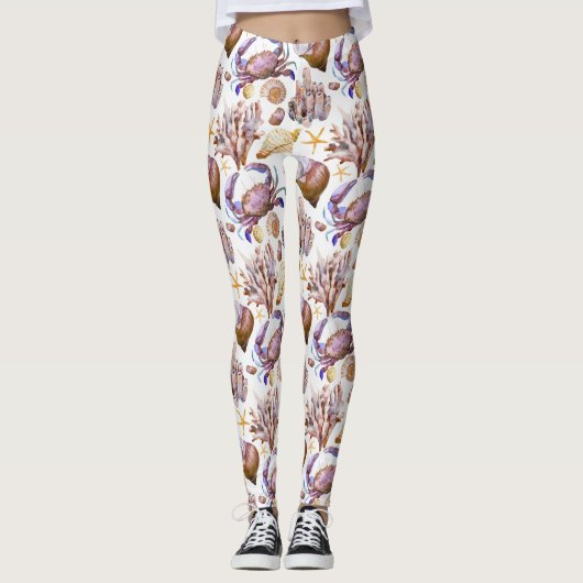 Waterverf Zee Life Patroon 4 Leggings (Voorkant)