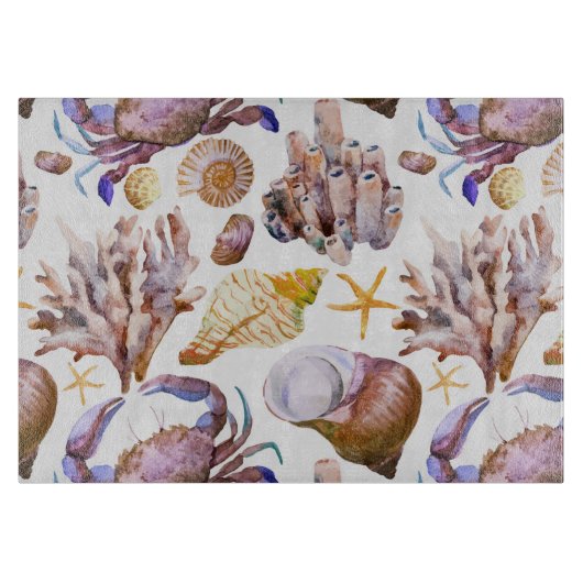 Waterverf Zee Life Patroon 4 Snijplank (Voorkant)