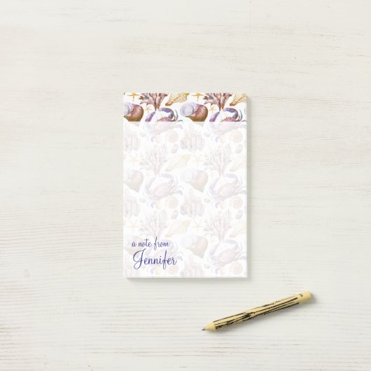 Waterverf Zee Life Patroon | Jouw namen toevoegen Post-it® Notes (Op bureau)