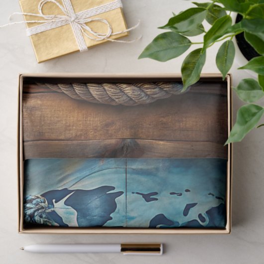 Waterverf  zee nautisch touw oude kaarten tissuepapier (Geschenk)